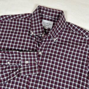 Ledbury Shirt Mens‎ Size 16 Button Up Check Plaid Purple Long Sleeve